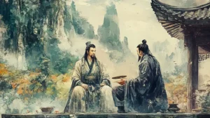 Liu Bei visits Zhuge Liang at his thatched cottage